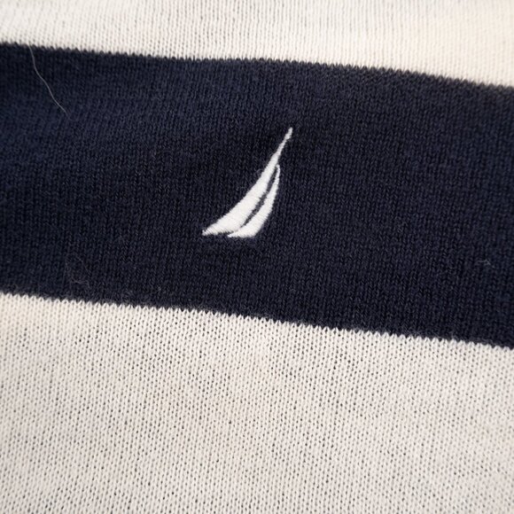 NAUTICA navy off-white nautical stripe lightweight v-neck sweater size S - Picture 5 of 11